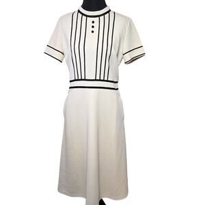 Homeyee Fit & Flare Dress L | Retro Mod Short Sleeve Midi With Pockets